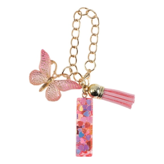 Unique Bargains 1 Pc Heart Sequin Letter I Butterfly Tassel Pendant Water Cup Pendant Pink Metal Resin
