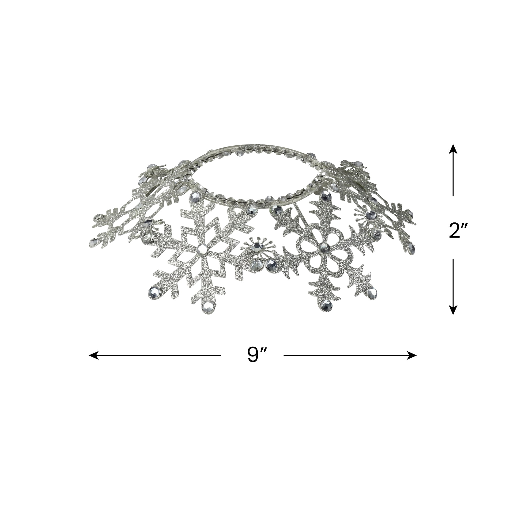 Melrose 9" Snowflake Glittered and Jeweled Christmas Pillar Candle Holder - Silver