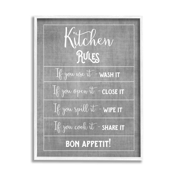 Kitchen Rules Bon Appetit Sign Typography Graphic Art White Framed Art Print Wall Art