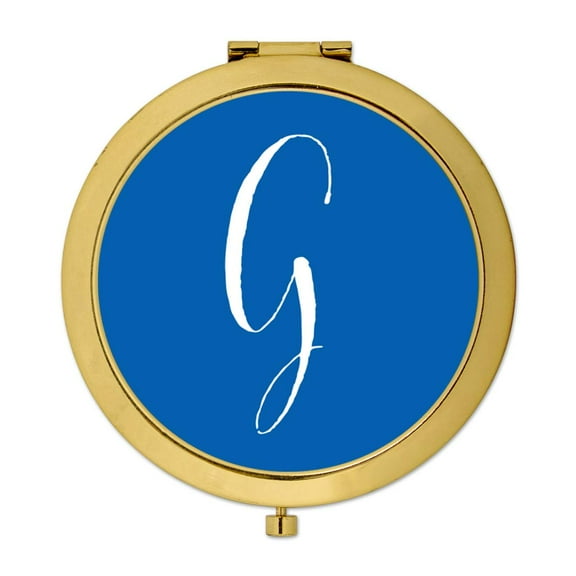 Koyal Wholesale Gold Compact Mirror Bridesmaid's Wedding Gift, Royal Blue, Monogram Letter G, 1-Pack