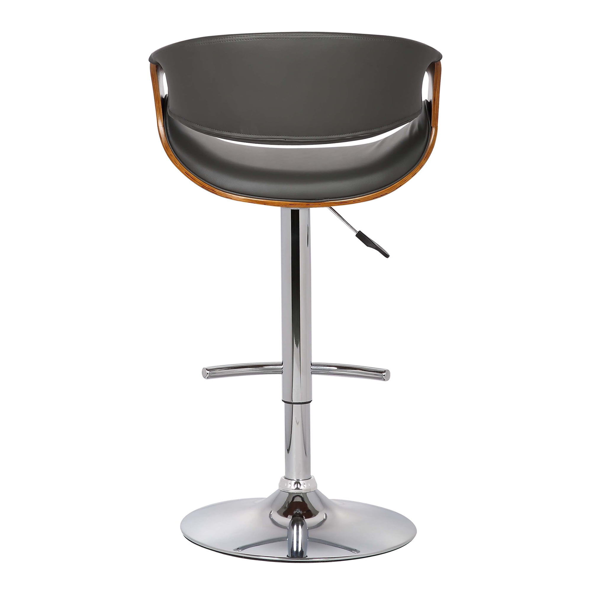 Armen Living Indoor Butterfly Adjustable Height Swivel Gray Faux Leather and Walnut Wood Bar Stool with Chrome Base