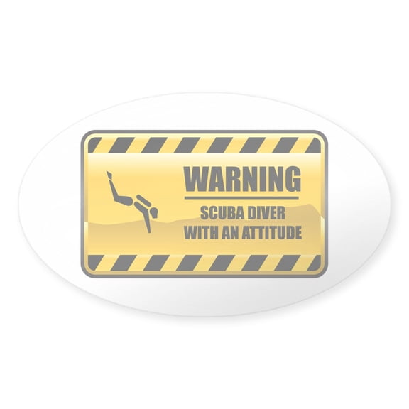CafePress - Warning Scuba Diver Oval Sticker - Sticker (Oval)