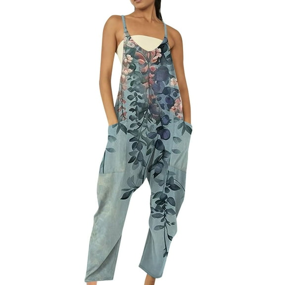 HSHMT Womens Jumpsuits Women's V Neck Sleeveless Jumpsuits Spaghetti Straps Harem Long Pants Overalls With Pockets