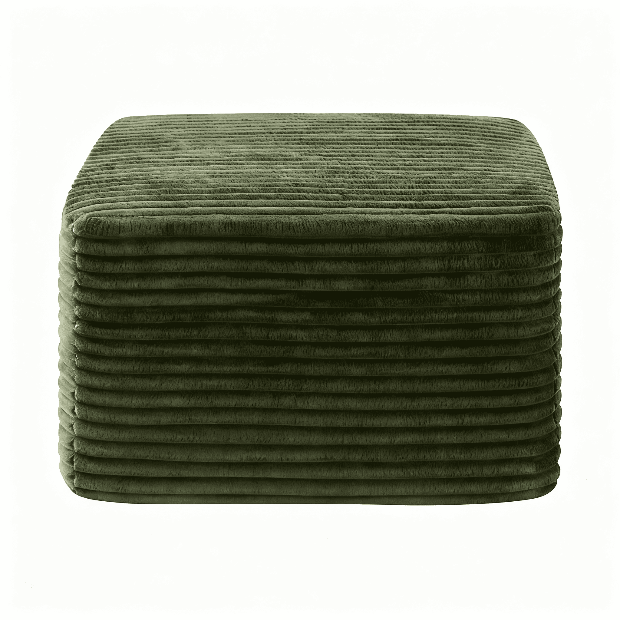Ribbed Corduroy Square Ottoman, Compression Shipped Multifunctional Footrest, Stain-Resistant Pet-Friendly Accent Stool for Living Room Bedroom Apartment