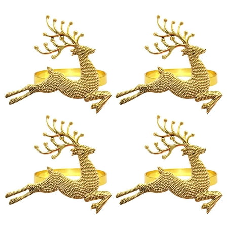 

Qumonin Christmas Napkin Rings Holders 4 Pcs Xmas Elk Buckle Decor