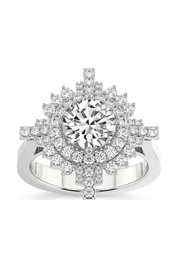 Round Shape 2 Carat IGI Certified Lab Grown Diamond Ring | 14K White Gold | Sunshine Halo Lab Diamond Engagement Ring | FG-VS1-VS2 Quality Friendly Diamonds