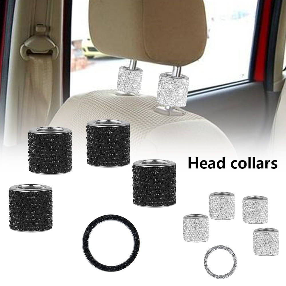 4PCS Diamond Bling Crystal Car Headrest Collar Interior Decor Cylindrical Pretty
