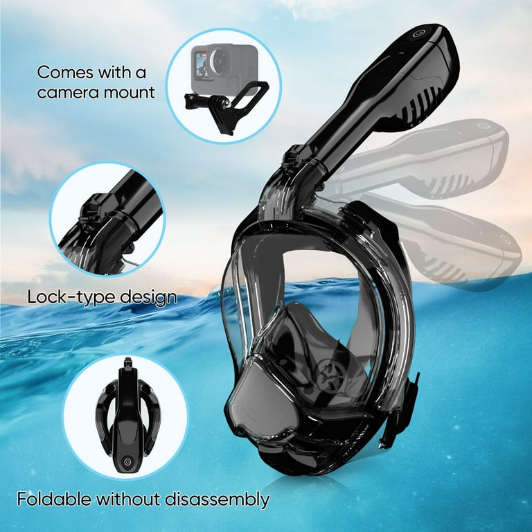 Electric Full Face Snorkel Mask Foldable Snorkeling Gear Smart Breathing Low CO₂ Standard Anti-Fog Snorkeling 180° View with Detachable Camera Mount Snorkeling - Black - Walmart.com