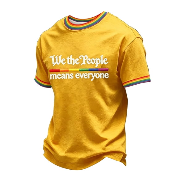 OIOLOYJM We the People Means Everyone Shirt for Men Lgbtq Pride Month Usa T-Shirt Equality Short-Sleeve Crewneck Tops Yellow M