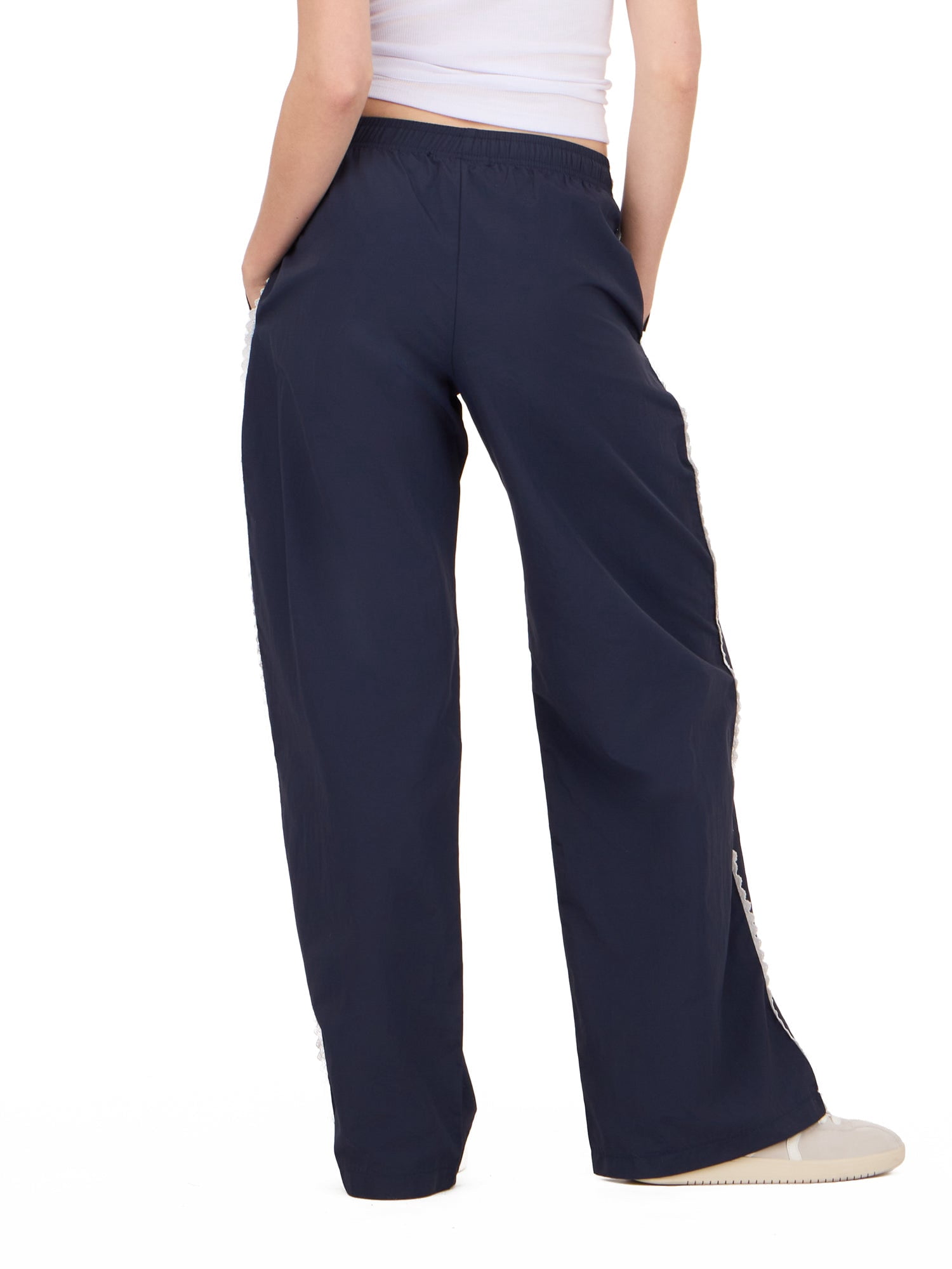 Forever 21 Women's Nylon Wide Leg Pant with Lace Trim, Sizes XS-XL