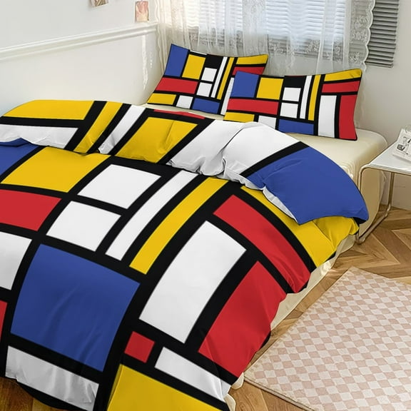 Abstract Color Block Bedding Set Couple Bedclothes Pillowcase Customized Home Textiles Bed Set for Bedroom Decoration