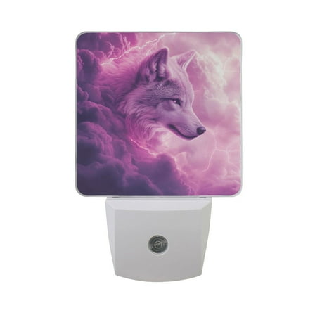 Wolf in Pinkish Clouds with Flash LED Night Light with Smart Sensor Plug Into Wall Dusk to Dawn 2 packs