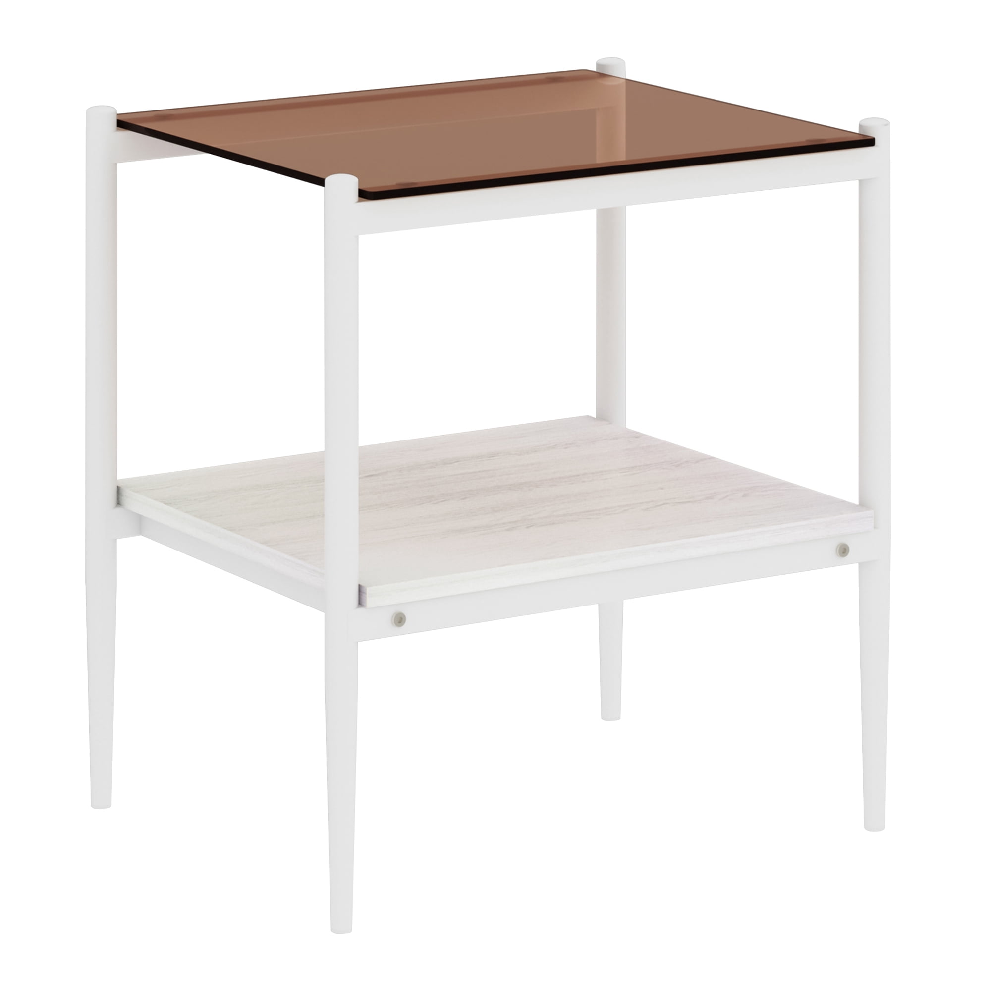 MAYEERTY Set of 2 Rectangle End Tables with Brown Tempered Glass & MDF Layer
