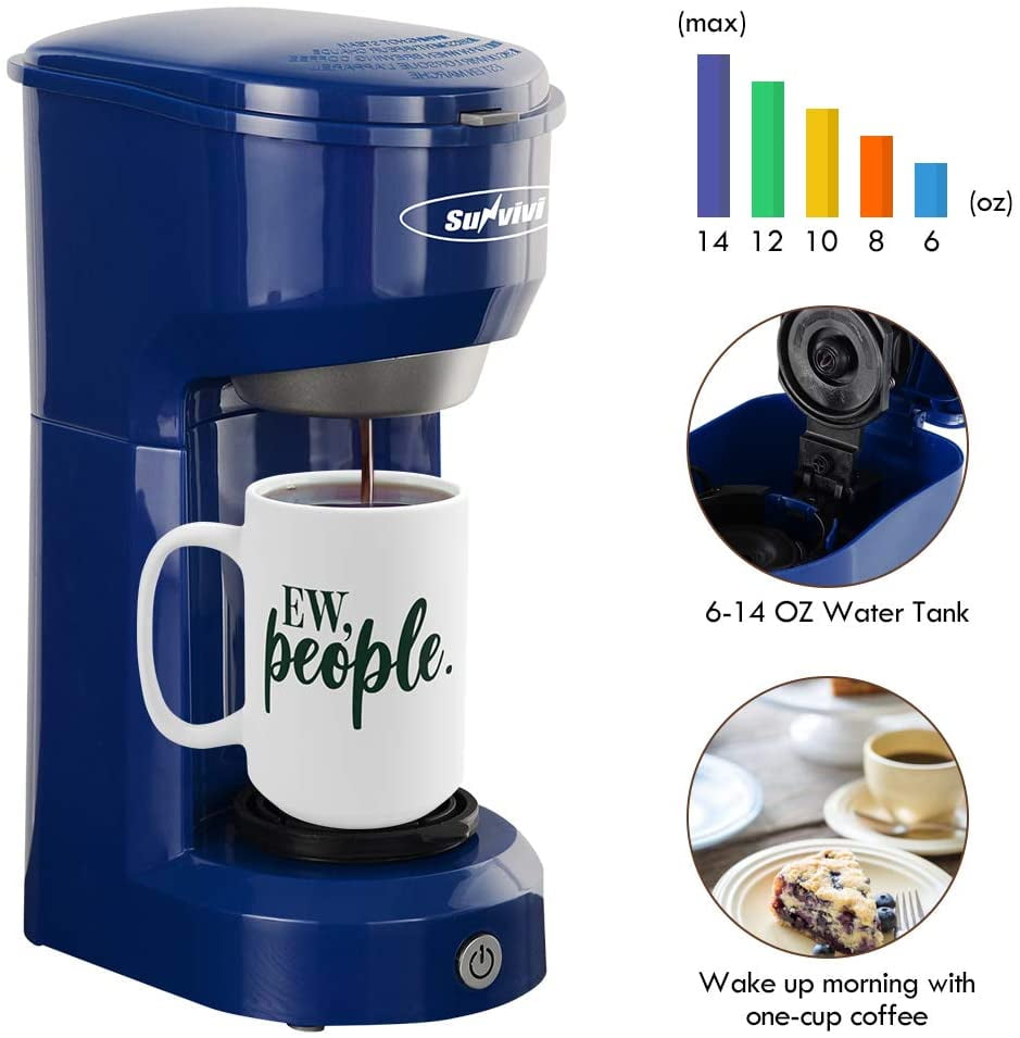 Superjoe Single Serve Coffee Maker Brewer for Single Cup Pod & Ground Coffee  Thermal Drip Instant Coffee Machine 6-12 OZ,Black 