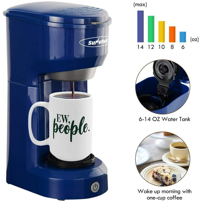 Sboly Single Serve Coffee Maker, Instant Coffee Maker One Cup for K Cup &  Ground Coffee, 6 to 12 Oz Brew Sizes, Capsule Coffee Machine with Water