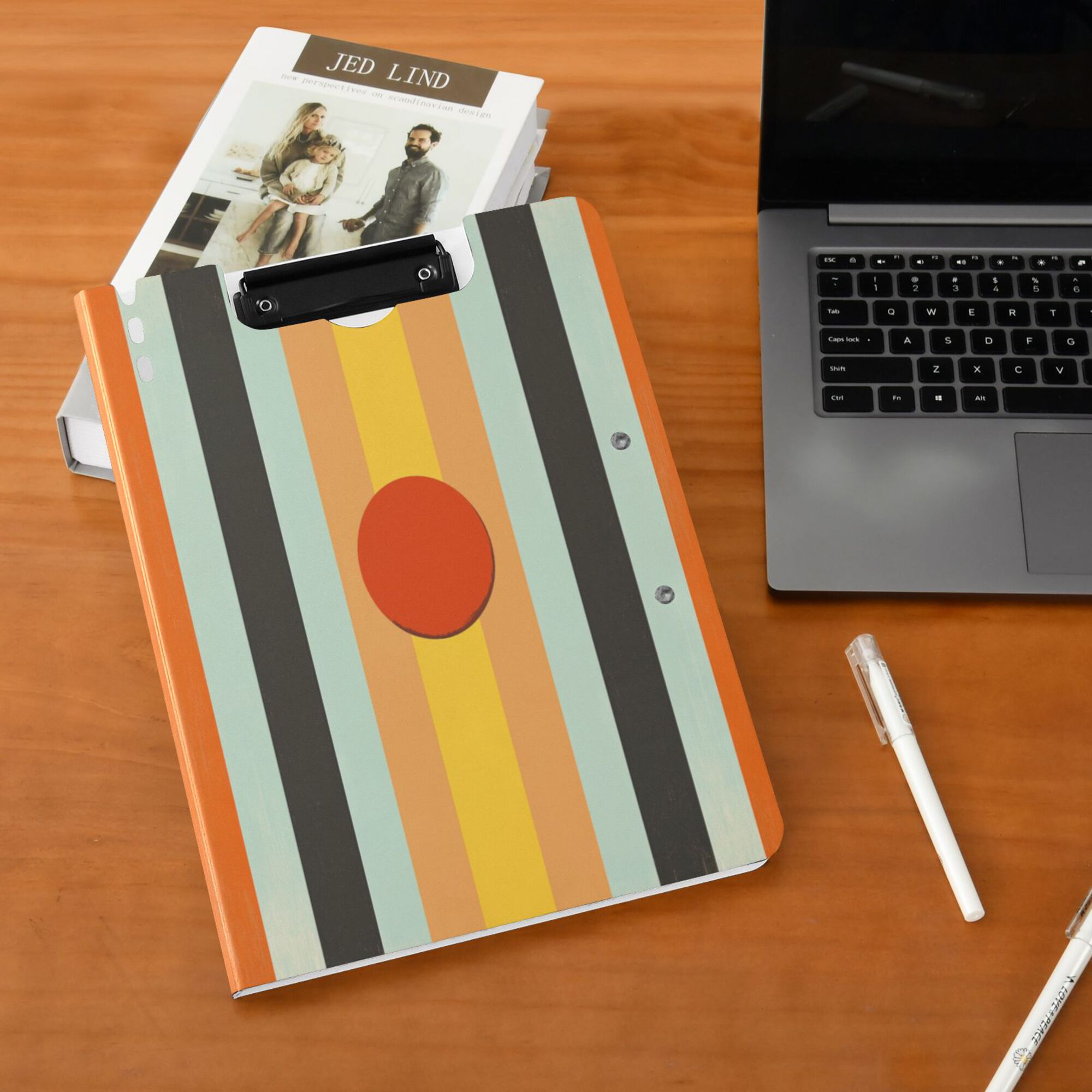 FORMRS A4 Clipboard Folder with Pen Holder Horizontal Foldable School Office Binder, Stripes and Circle