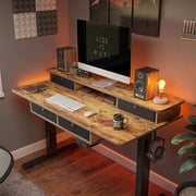 FEZIBO 48 x 24 Inch Height Adjustable Electric Standing Desk with 4 Drawers, Stand Up Table with Storage Shelf, Sit Stand Desk with Splice Board, Black Frame/Rustic Brown Top