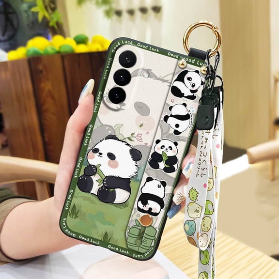 LYM-Phone Case For Samsung Galaxy A27/SM-A276E/B/U/W, Soft case Panda Lanyard Protective Cartoon Wrist Strap Waterproof Dirt-resistant Ring Kickstand Silicone Fashion Design Wristband