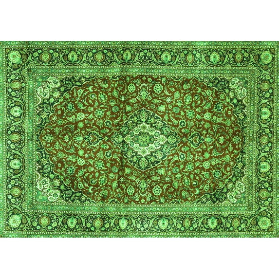 Ahgly Company Indoor Rectangle Medallion Green Traditional Area Rugs, 4' x 6'