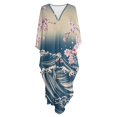 thumbnail image 4 of Xoenoiee Cherry Blossom Sea Waves Print Kaftan Dress for Women Plus Size Caftan Maxi Beach Dress V-Neck Moo Moos Loungewear Summer Swimsuit Cover Up for Pool Vacation, 4 of 7