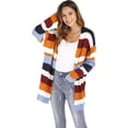 thumbnail image 4 of Women Striped Cardigan Knitted Kimono Long Sleeve Open Front Sweater, Orange, Large, 4 of 5