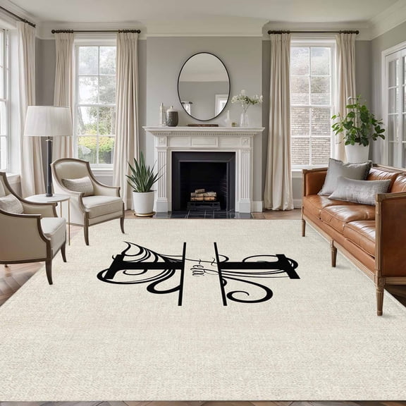 8'x10' Area Rugs, Letter I Indoor Outdoor Area Rug for Living Room Bedroom, Monogram Words Washable Bathroom Rugs Kitchen Floor Carpet Mats Home Decor Aesthetic