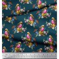 thumbnail image 3 of Soimoi Blue Moss Georgette Fabric Leaves,Floral & American Robin Bird Print Sewing Fabric BTY 42 Inch Wide, 3 of 3