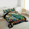 thumbnail image 3 of jejeloiu Retro Boho Floral Queen Comforter Set,Zoo Animal Peacock Bedding Sets,Rainbow Galss Flower Bedding Comforter Set For Girl Kids,Ultra Soft Home Decor Reversible,3-Piece, 3 of 8