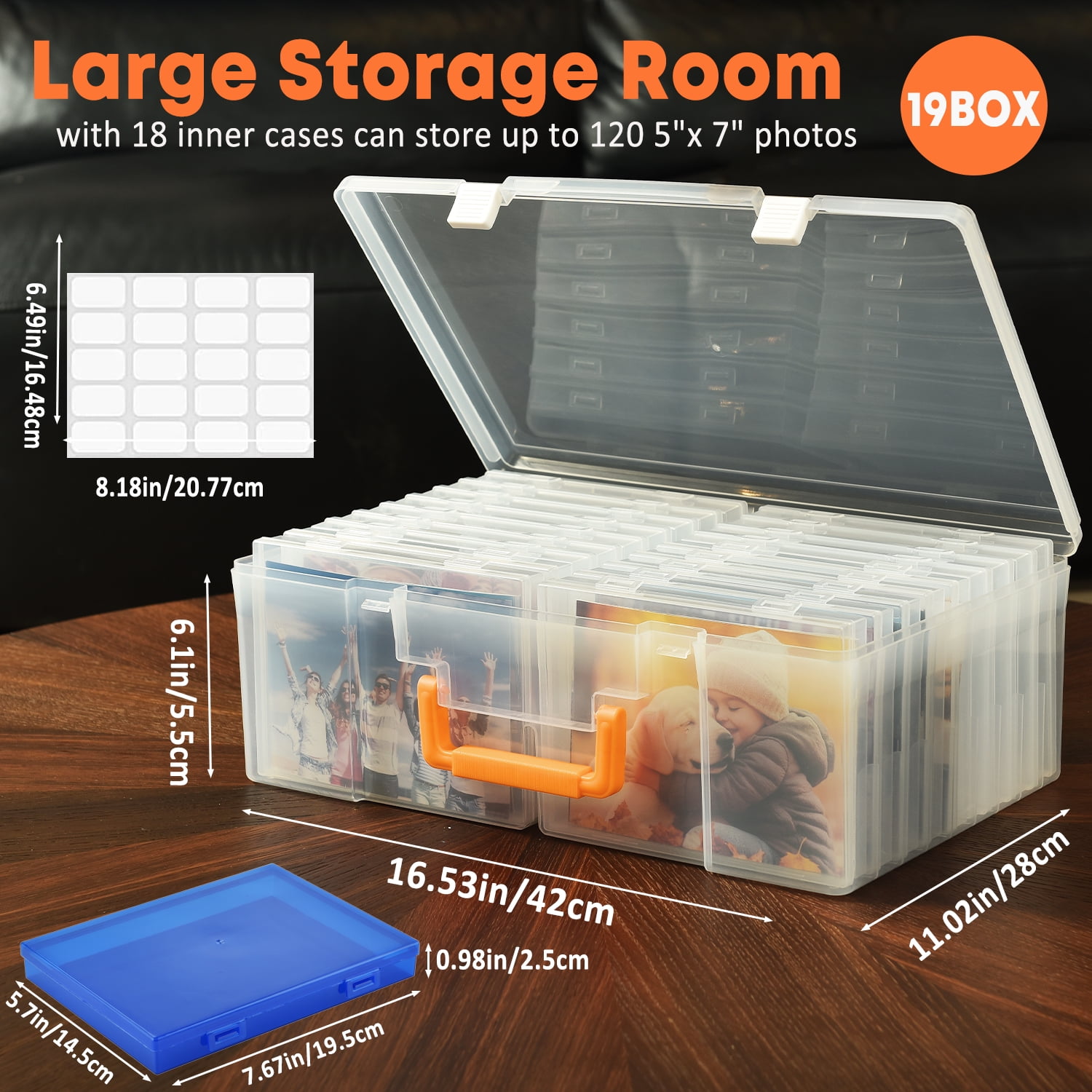 Photo Storage Box 4x6, 18 Inner Extra Large Organizer Acid-Free Photo Keeper Storage Case, Plastic Craft Storage Box for Stickers Stamps Seeds (Clear, 18 Boxes)