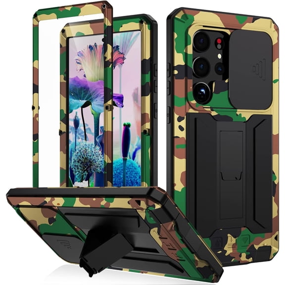 Compatible with Samsung Galaxy S23 Ultra Case Metal Hard  Phone Case para with Screen Protector and Lens Protector Heavy Duty Military Grade Dustproof [Note The Fingerprints Don't Work]Camouflage