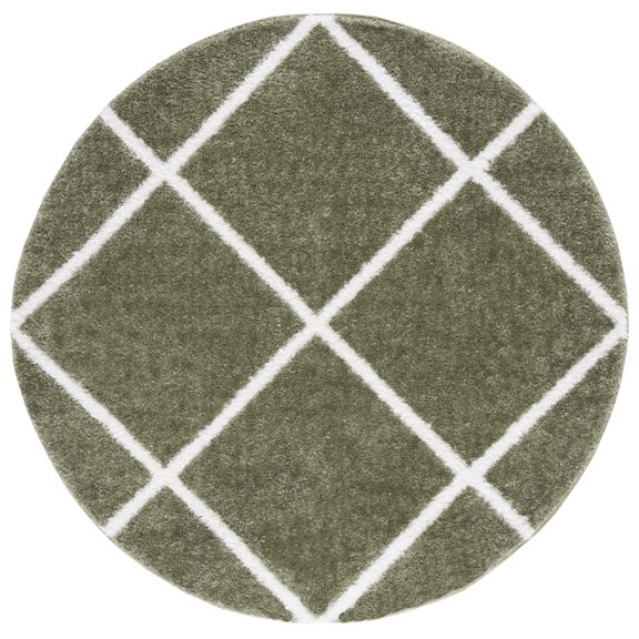 SAFAVIEH Tahoe Elwyn Trellis Shag Area Rug, 6'7" x 6'7" Round, Sage/White