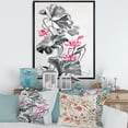 thumbnail image 2 of Designart 'Pink Vintage Lotus Flower and Monochrome Leaves' Traditional Framed Canvas Wall Art Print, 2 of 5