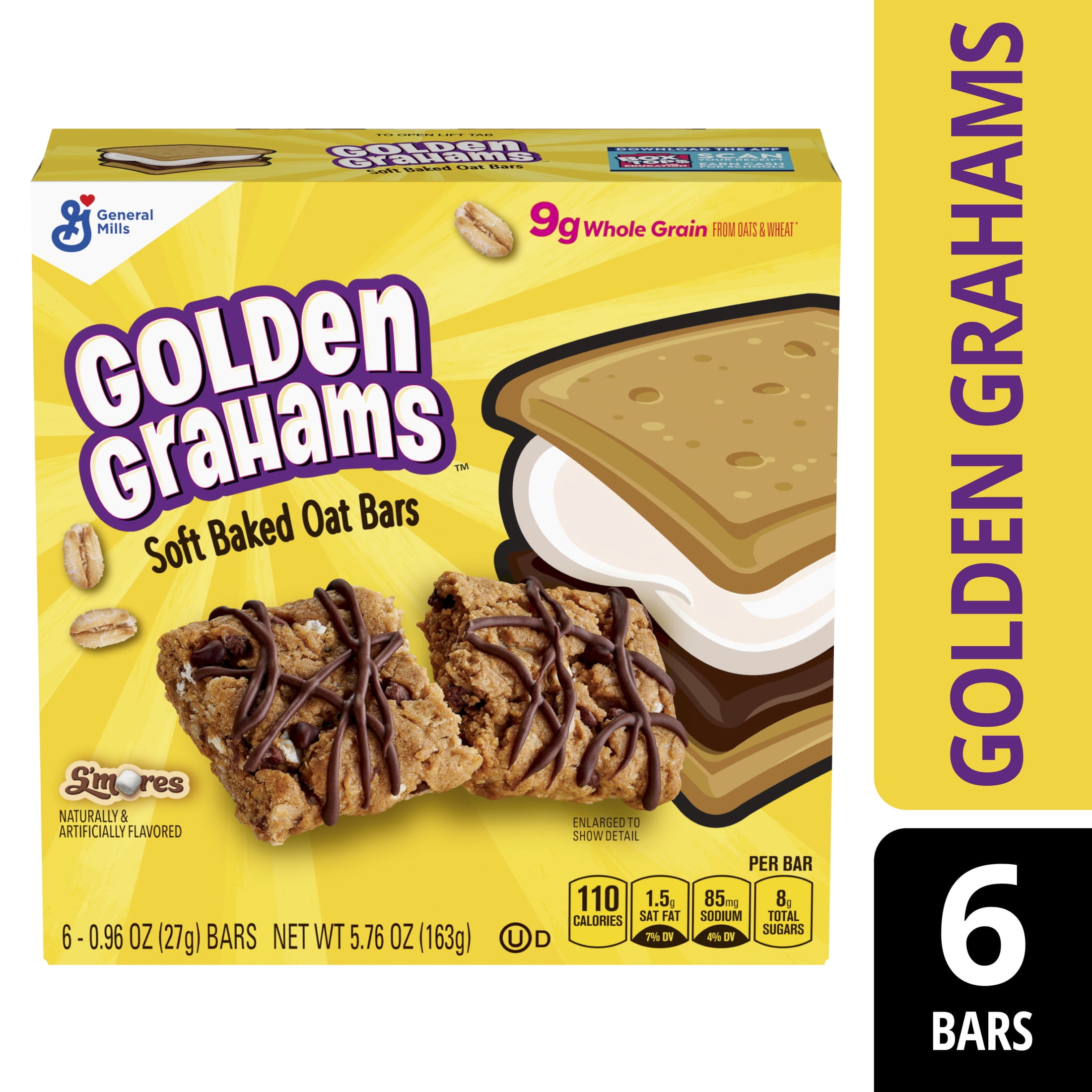 (4 pack) Golden Grahams S'mores Soft Baked Oat Bars, Snack Bars, 6 Ct, 5.76 oz