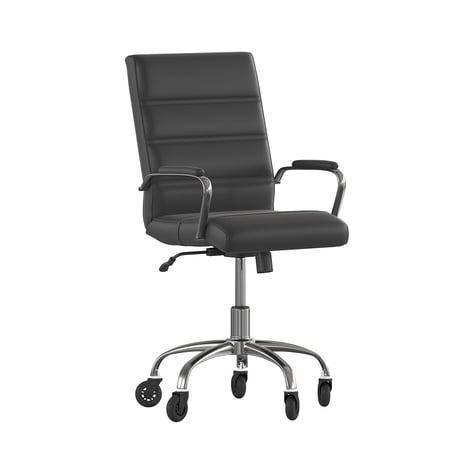 Mid-Back Black Executive Swivel Office Chair with Chrome Frame Arms