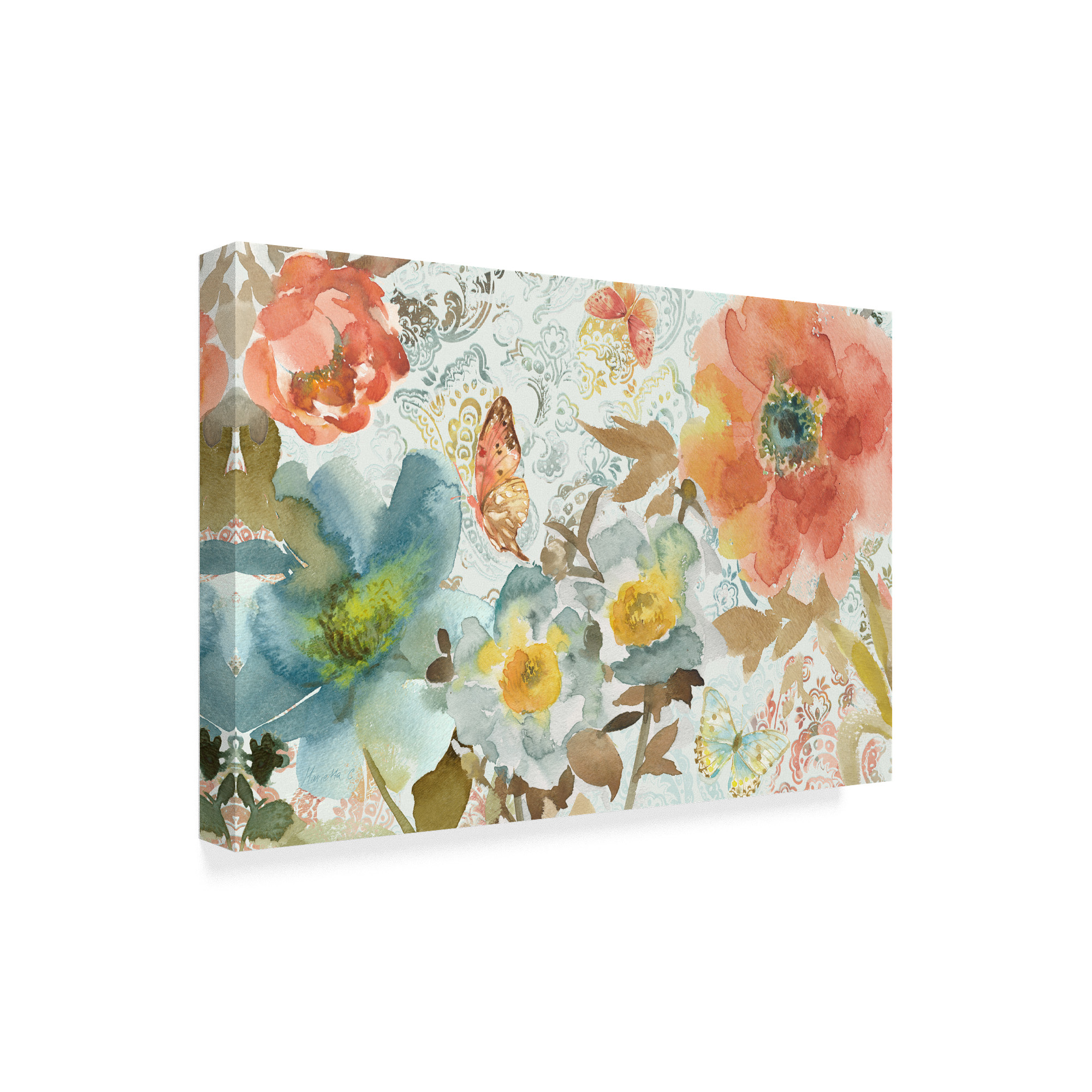 Trademark Fine Art 'Peonies And Butterfly' Canvas Art by Marietta Cohen Art And Design