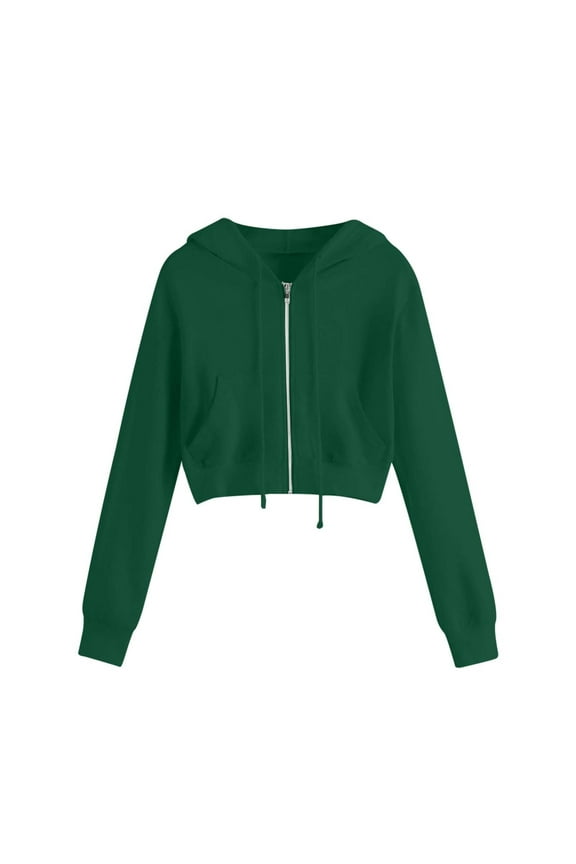 Womens Zip Up Hoodies, Women Hooded Sweatshirt Tops Zipper Coat with Pocket Long Sleeve Cropped Jacket Women Crop Jackets for Women Green2 M