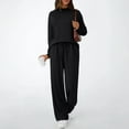 thumbnail image 3 of Women's Round Neck Sweatshirt Wide Leg Sweatpants Casual Suit Sportswear Set, for Winter Lounge and Sports Activities,Black,M, 3 of 7