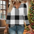thumbnail image 2 of WRKEKC 3/4 Length Sleeve Womens Tops V Neck Plaid Print Loose Fit Comfortable Casual T-Shirts for Women, 2 of 7