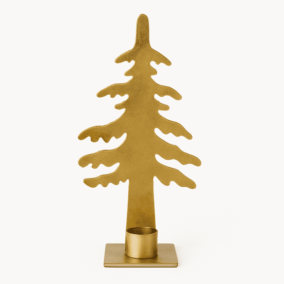 Satyankit Holiday Home Décor Collection Elegant Matte Finish Iron Tree Motif Christmas Tree Gift Taper Candles Plate Candle Holder
