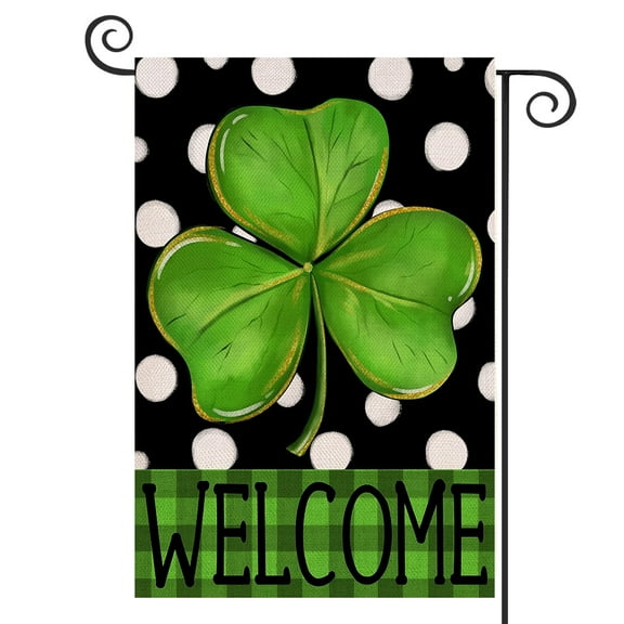 DMERBYL Home Decorative Happy St Patrick's Day Garden Flag, Gold Coin Pots House Yard Green Buffalo Plaid Lucky Shamrock Clover Outside Decoration, Luck Irish Rainbow Outdoor Small Decor 12x18