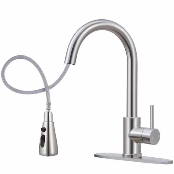 Kitchen Faucet with Pull Down Sprayer,Kitchen Sink Faucet with Sprayer and Deck,Commercial Faucet for Kitchen Sink Stainless Steel,Single Handle,Suitable for RV/Bar Sink,Brushed Nickel