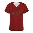 thumbnail image 4 of BiZtdJrK Luck Clover Shirts for Women 2025 St Patrick's Day Short Sleeve Irish Shirts Loose Fit V-Neck Scrubs Tops with Pockets Red L, 4 of 7