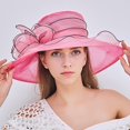 thumbnail image 2 of Women Organza Church Derby Hat Summer Ruffles Wide Brim Church Bridal Sun Hat Outdoor Styling Caps for Wedding Tea Party, 2 of 8