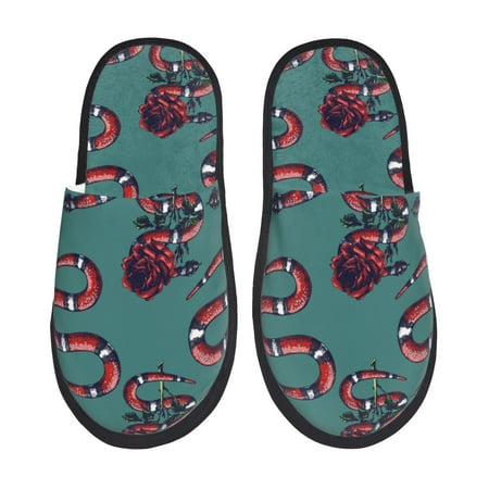 Balery Snake And Rose Slient Indoor Furry Fleece Comfort House Shoes Soft Non-Slip Home Shoes Cotton slippers House Slippers-- Medium