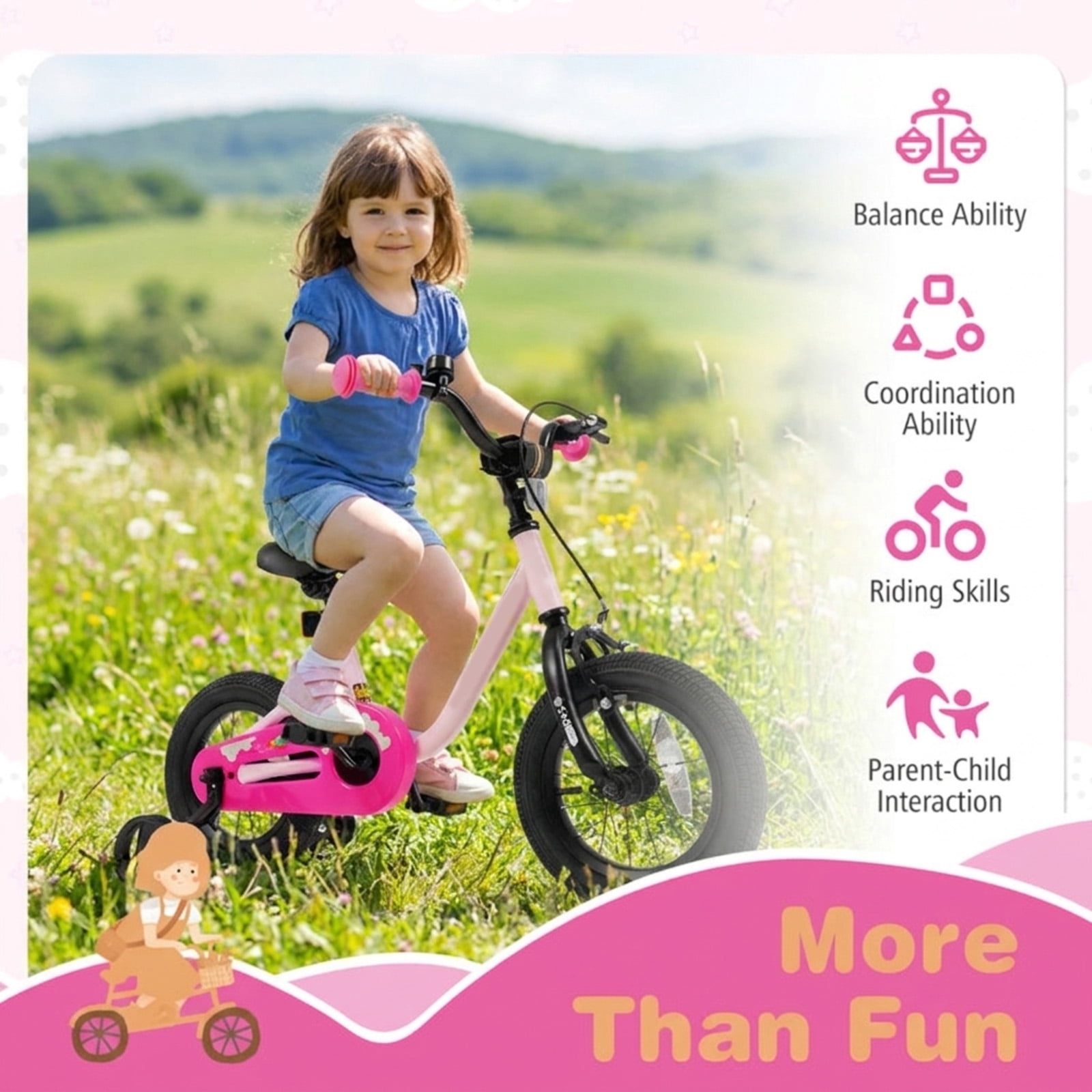 Redsmile Kids Bike 12 Inch for 3-7 Years Old Boys and Girls, Toddler Bicycle with Adjustable Handlebar and Seat, Children Bike 12/14/16-Inch, Holds 110 lbs, Pink