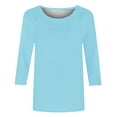 thumbnail image 5 of ZHENHONG Long Sleeve T Shirt Women Womens Tops Casual 3/4 Sleeve Crew Neck Shirts Loose Fit Tunic Blouses Summer Tees,Blue Women Blending Shirts L, 5 of 6
