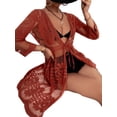 thumbnail image 3 of VISgogo Mujeres Playa Malla Cubrir, Traje de baño Smock Floral Impreso Encaje Abierto Kimono Verano Ropa de Playa VISgogo moda, 3 of 5