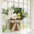 thumbnail image 4 of Cesta de flores artificiales de magnolia y tulipán con lazo. Arreglo floral artificial para decoración del hogar. Centro de mesa de flores de seda sin agua para mesa, sala de estar,, 4 of 6