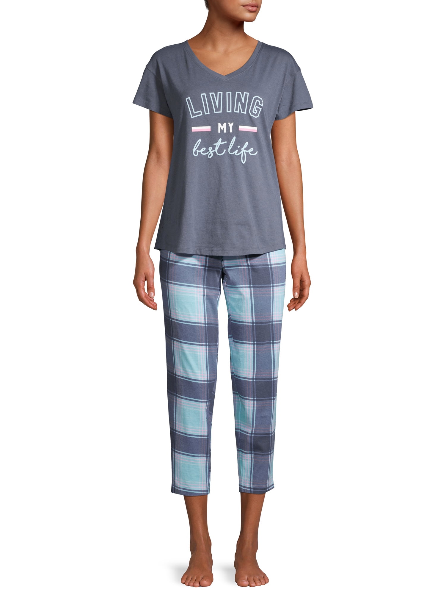 Secret Treasures Women s Best Life Short Sleeve Tee and Capris Sleep Set 2 Piece Walmart