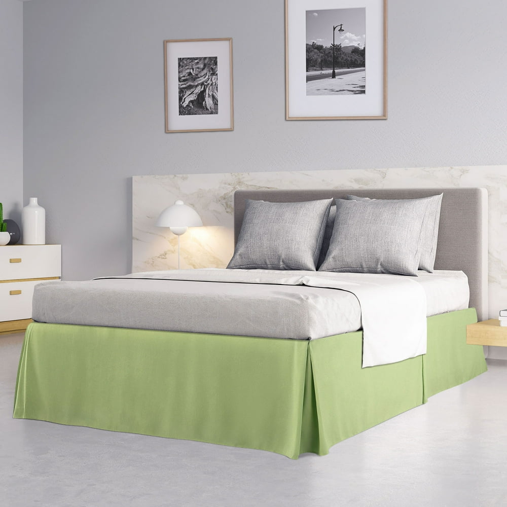 PiccoCasa Polyester Pleated Bed Skirt Tailored 14 inch Twin Light Green